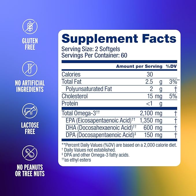 Oceanblue Professional Omega 3 2100-120 ct - High Potency Triple Strength Burpless Fish Oil with EPA, DHA & DPA - Wild Caught - Natural Orange Flavor, 60 Servings