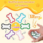 12 Pack Blank Dog Tags Engraved, Zinc Alloy Bone Shape Dog Name Tag, 1.8in Pet ID with Lobster Clasp for Engraving Name Phone Number (6 Colors)