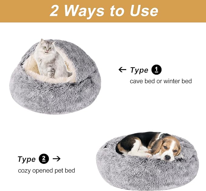 Dog Beds for Small Dogs, Cat Bed Cave, Washable Cute Cat Bed, Cozy Nook Pet Bed for Dogs or Cats, Anti-Slip Puppy Bed Fits up to 12 lbs Pets(Grey, 20" x 20")