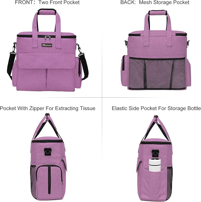 Modoker Dog Food Tote Bag, Airline Approved Pet Gear Travel Set Portable Diaper Accessories Organizer with 2 Food Storage Containers, 2 Collapsible Bowls, 1 Feeding Mat (Pink)