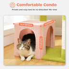 Pink Cat Tree for Indoor Cats with Metal Frame Carpet Hammock, 32" Cute Cat Tower with Cozy Condo, Top Perch, Scratching Posts, and Replaceable Ball Toy, Pet Furniture for Small Cats & Kittens