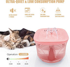 Cat Water Fountain - BOODIDI Ultra Silent Pet Drinking Fountain for Cats and Small Dogs, Indoor Water Fountain, 2.4L/2.5QT Capacity, with Replacement Filters (Pink)