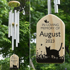 Personalized Pet Loss Wind Chime, Cat Bereavement Gift, In Memory of Cat, Silver Rustproof Wind Chime, 25.6 Inches