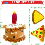 Birthday Squeaky crinkly Cake Aggressive chew for pups Sandwiches Pizza Party Dog Toy Colorful Playset to Keep Your Furry Friend Busy with 3 Pack Gift Toys
