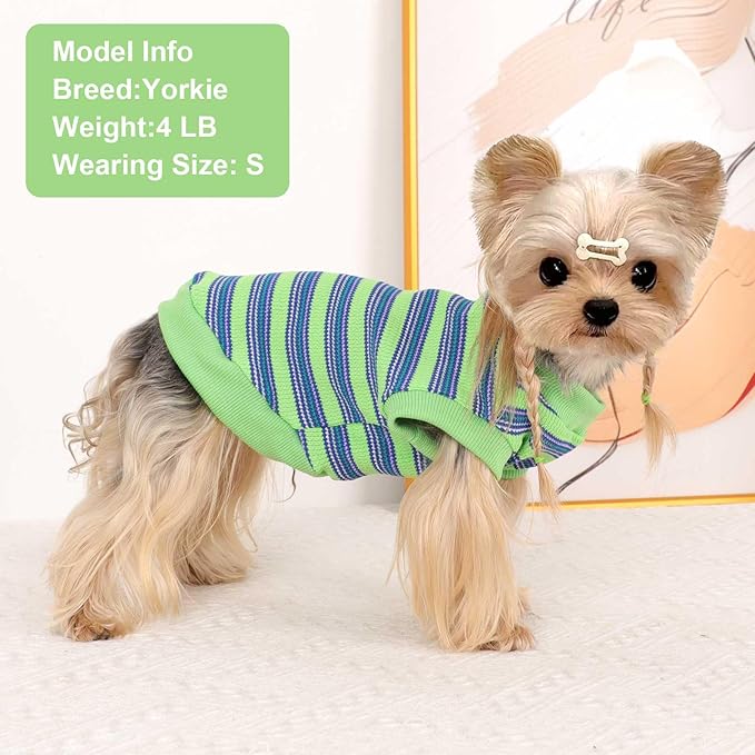 Dog Shirt, Pet Clothes for Chihuahua, Yorkie Teacup Costumes Striped, Small Dogs Sleeveless Tank Top Vest, Breathable Cotton Puppy T-Shirt, Cat Apparel Outfit (Green, M)