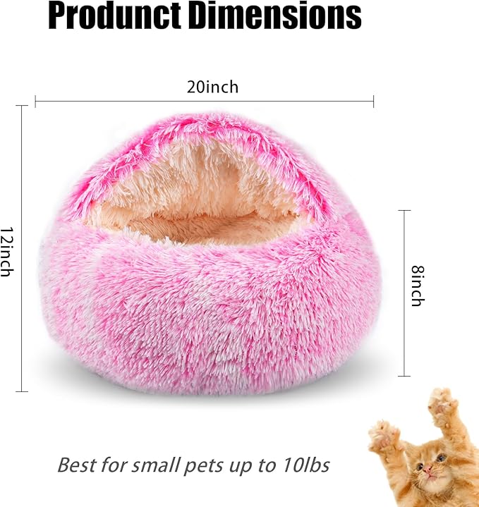 Calming Dog Beds & Cat Cave Bed with Hooded Cover,Washable Round Beds for Small Medium Pets,Anti-Slip Faux Fur Fluffy Coved Bed,Comfortable Warming Pet Bed (20 * 20inch,Pink)
