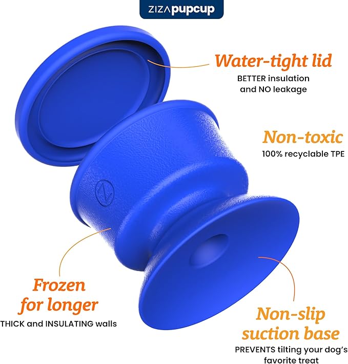 PUPCUP Frozen Dog Toy with Suction Base, Licking Enrichment Toy for Boredom, Fillable and Freezable, Mess-Free and Non-Slip Dog Toy