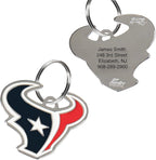 NFL Houston Texans Engraving Pet ID Tags in 32 Team Logo Shapes Personalized Dog Tags and Cat Tags with 3 Lines of Customizable Text for Tracking & Safety. Stainless Steel Pet ID Tracking Tags