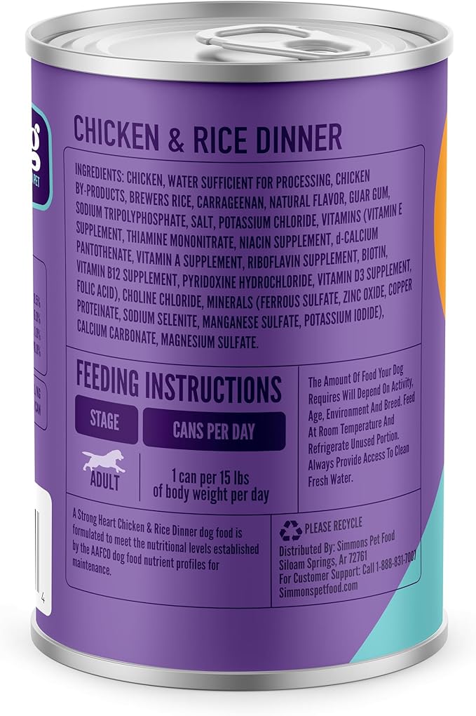 A Strong Heart Wet Dog Food, Chicken & Rice Dinner - 13.2 oz Cans (Pack of 12), Made in The USA with Real Chicken