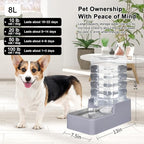 Automatic Water Dispenser Large: Upgraded 100% BPA-Free 8L Light Gray Stainless Steel Bowl Gravity Waterer for Medium/Large Pets
