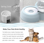 Dog Bowls, Puppy Cat Food and Water Bowl Set with Water Dispenser and Stainless Steel Bowl Non-Slip Mat, Detachable Gravity Pet Feeder and Waterer Set for Cats Dogs Puppy Rabbit (Pink)