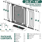 29.5"-48" Metal Baby Gate for Stairs & Doorways - Easy Install 30.5" Tall, Auto Close, Pressure Mounted, No Drilling - Stylish Safety Gate for Pets, Child Gate for Kids, Black