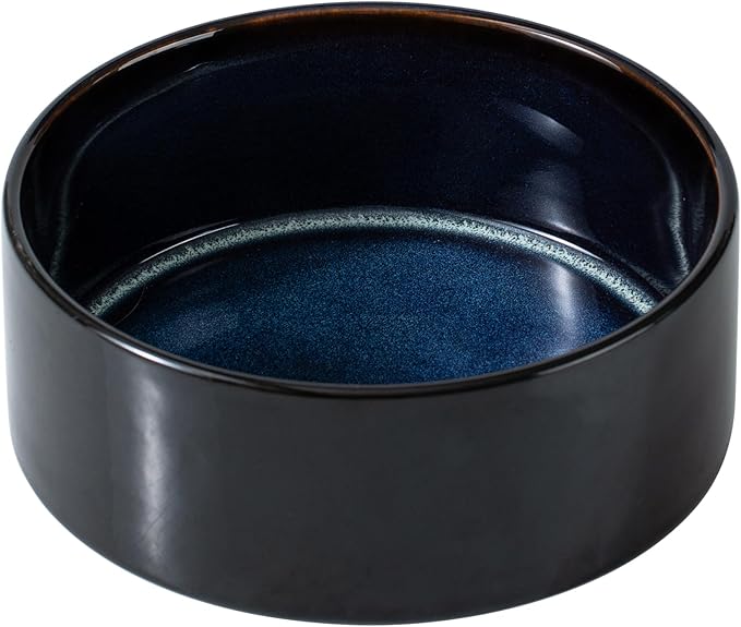 Ceramic 7.3inch Dog Bowl for Medium Breed Dogs, Anti-Slip and Weighted Pet Food and Water Dishes (Single Bowl, Starry Sky)