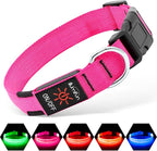 Illumifun LED Dog Collar USB Rechargeable Light Up Dog Collar, Water-Resistant Adjustable Safety Collar Light for Small Medium Large Dogs Glow in The Dark (Pink, Large)