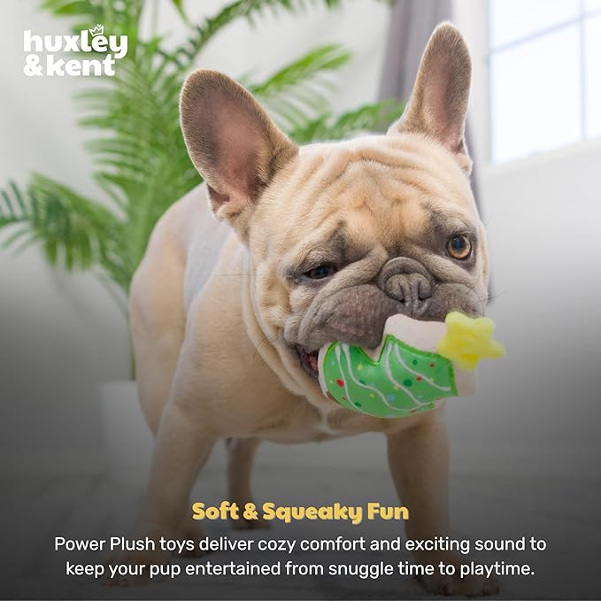 Huxley & Kent Funny Dog Toy w/Squeaker – Holiday Power Plush Squeaky Dog Toys for Small Dogs – Durable Small Stuffed Animal for Indoor Play & Fetch - Tiny Tuff Christmas Tree Cookie