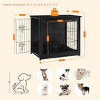 DWANTON Dog Crate Furniture with Cushion, Wooden Kennel Table with Double Doors, Indoor Dog House, Small/Medium/Large Size, 27.2" L, Black