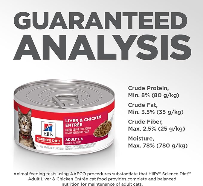 Hill's Science Diet Adult 1-6, Adult 1-6 Premium Nutrition, Wet Cat Food, Liver & Chicken Minced, 5.5 oz Can, Case of 24