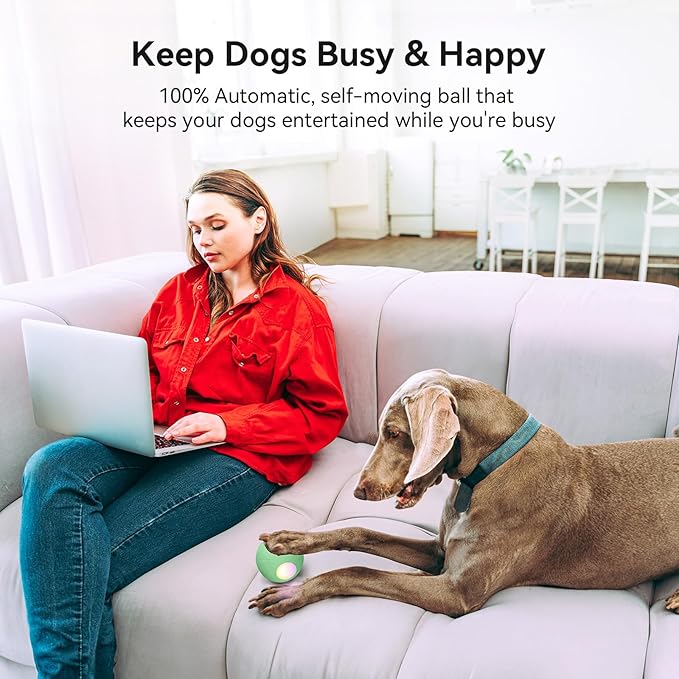 Trueway Smart Interactive Dog Toy, Wicked Ball PE, Automatic Moving Bouncing Rotating Ball, Active Rolling Ball for Medium Large Dogs Boredom with LED Lights (Green)