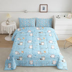 Erosebridal Cartoon Cute Bedding Twin Kawaii Cat Comforter Set for Boys Girls, Kids Kitten Down Comforter Geometric Stripe Lines Bed Set, Lovely Cat Dog Paws Quilted Duvet for Boys Girls, Blue 2pcs
