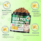 Flea and Tick Prevention for Cats – 500 Crunchy & Creamy Chews, Cat Flea Chewables with Skin & Coat Support – Oral Supplement for All Breeds & Ages – Natural Chicken Flavor