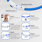 Led Light Up Dog Collar Rechargeable Waterproof, Glow in Dark Dog Collar, TPU Cuttable Lighted Dog Collars for Night Walking Charging USB, Safety for Small Medium Large Dogs Blue