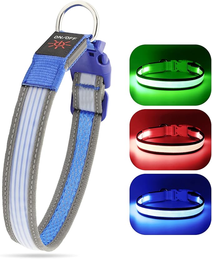 YFbrite Full Adjustbale LED Dog Collar, Full Illuminated Light up Dog Collars, Reflective Dog Collar Light Glowing in The Dark for All Dogs Safety (Small, Blue-2)