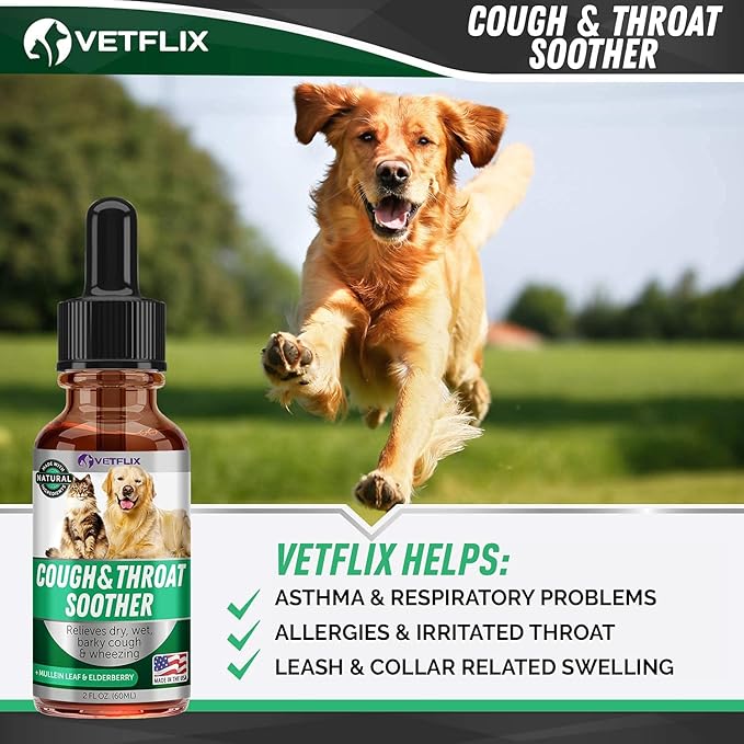 Cough Relief for Dogs & Cats - Made in USA - Allergy & Asthma Relief - Mullein Leaf & Elderberry Blend - Dry, Wet & Barky Cough Relief - All Breeds & Sizes - 2 Fl Oz