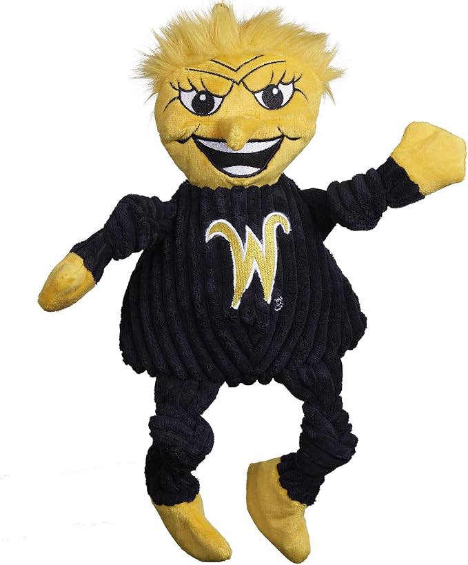 HuggleHounds Officially Licensed College Mascot Squeaky Dog Toy for Aggressive Chewers - Plush Corduroy Dog Toys - Soft Extra Durable Stuffed Pet Toy | Wichita State WuShock, Small