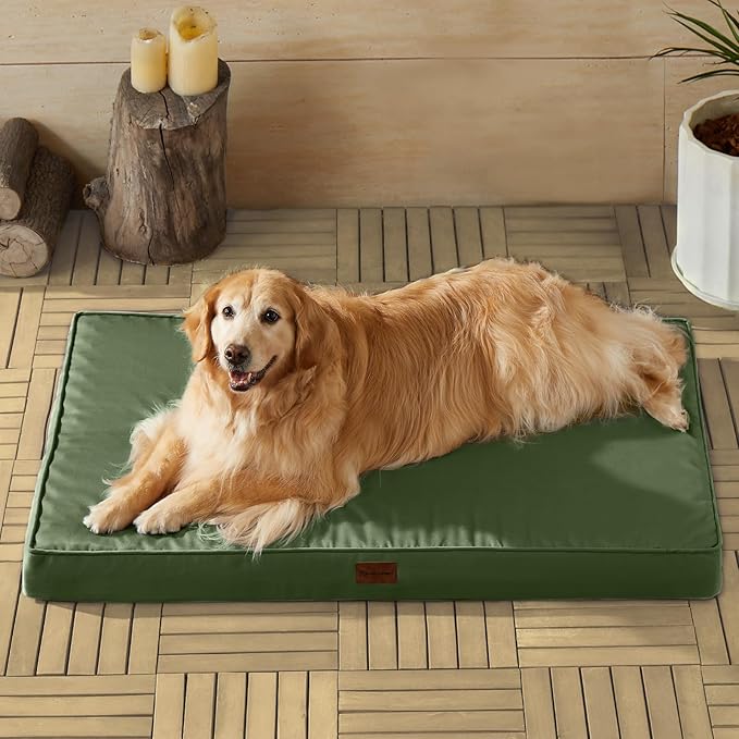 BFPETHOME Outdoor Dog Bed for Large Dogs, Waterproof, Orthopedic with Removable Washable Cover, Egg Crate Foam Mat (42 x 30in, Green)