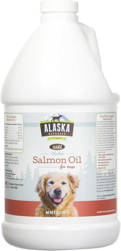 Alaska Naturals Wild Alaskan Salmon Fish Oil Supplement for Dogs Skin and Coat with EPA DHA Omega 3 Fatty Acids Liquid Food Topper 64 oz. Pump