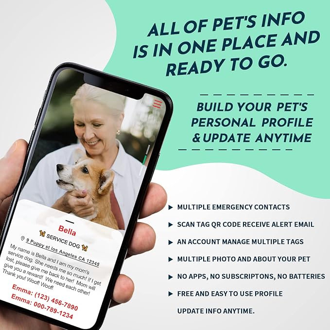 MYLUCKYTAG Service Dog ID, QR Code Stainless Steel Tag, Engraved, Durable, Digital Pet ID, Online Profile, Location Alert Email