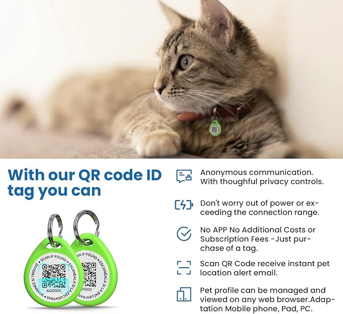 Cat Tags Personalized Small, QR Code Cat Name Tags for Kitten Collar, Scan Location Alerts, Green S