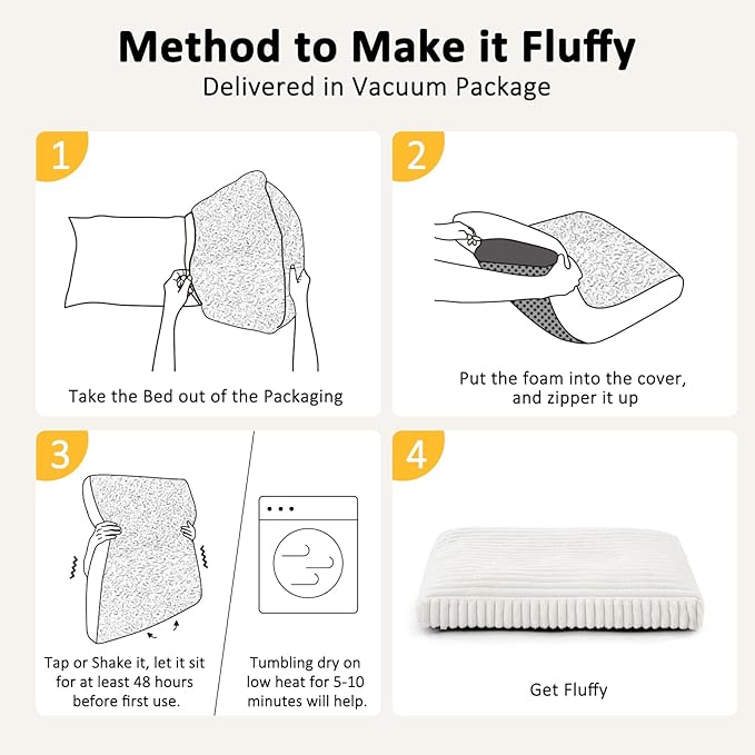 XL Dog Bed, Flat Pet Beds with Removable Washable Cover, Pet Mat Cute Dog Crate Bed Thick Shredded Chopped Crate Foam & Anti Slip Bottom for Indoor, 42"x27"x4" Cream