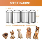4 Panels Full Matel Freestanding Dog Gates with Door, 96"Extra Wide 32"Tall Free Standing Dog Pet Gate for Indoor & Outdoor. Foldable Pet Fences for Doorways, House, Stairs, Porch, Deck, Yard