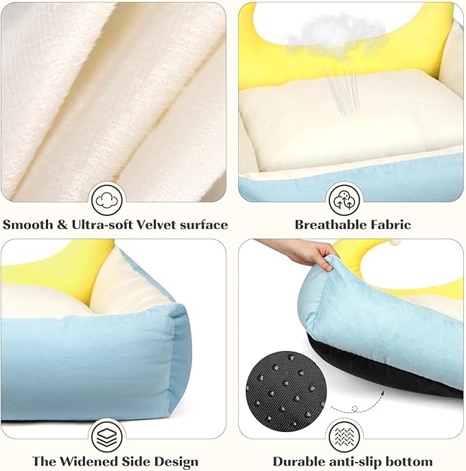 RAIN QUEEN Cat Bed, Cat Beds for Indoor Cats Washable, Orthopedic Fluffy Calming Sleeping Super Soft Plush Pet Bed for Dog and Cat with Anti-Slip Bottom (25.6" x 22.8" x 7.1")