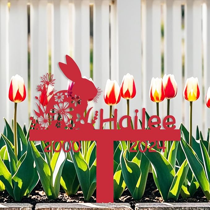 Custom Rabbit Memorial Garden Stake, Personalized Pet Plaque, Metal Engraved Sign with Stake, 8 Inches, Black