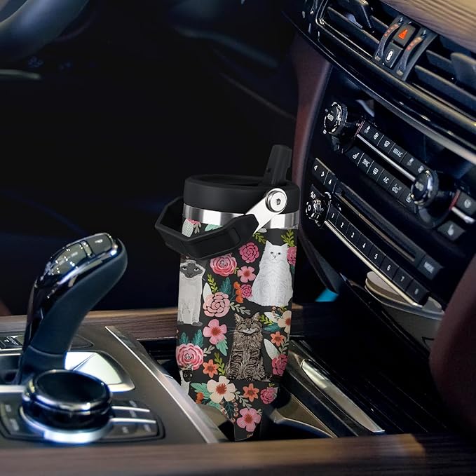 Cat Tumbler with Lid and Straw 30oz Stainless Steel Cute Water Bottle Cup Funny Gifts for Women Girls