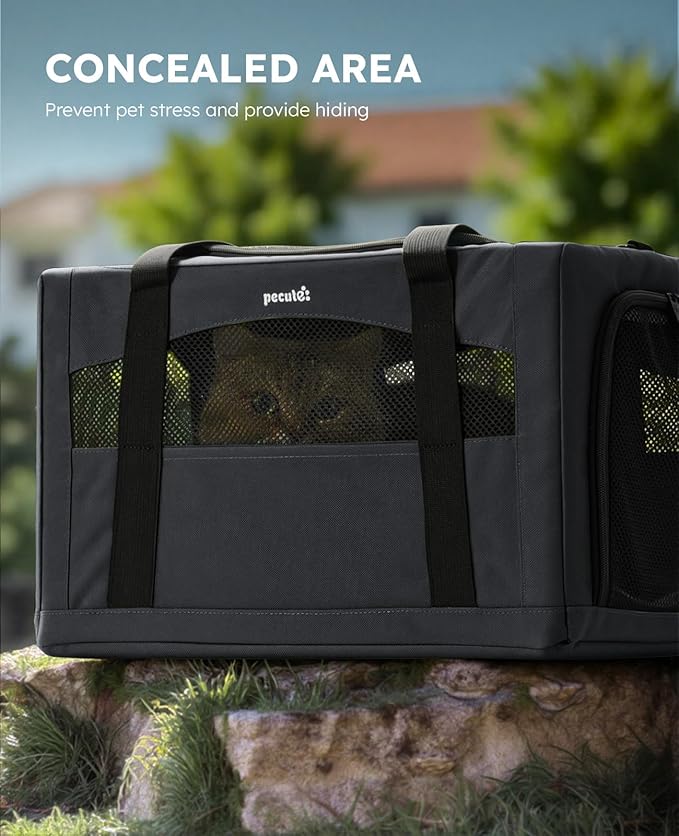 pecute Cat Carrier Stable, Pet Carrier Breathable and Portable, Cat Carriers Bag with Scientific Hidden Partition, Carriers for Cat Under 5kg, Dog Carriers Suitable for Travel and Outing, Dark Gray