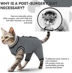T'CHAQUE Cat Clothes Surgery Recovery Suit for Female Male, Cat Onesie Pet Surgical Pajamas Hind Legs Long Sleeve, Abdominal Wound Skin Diseases, E-Collar Alternative, Spay Recovery Suit, Gray-L