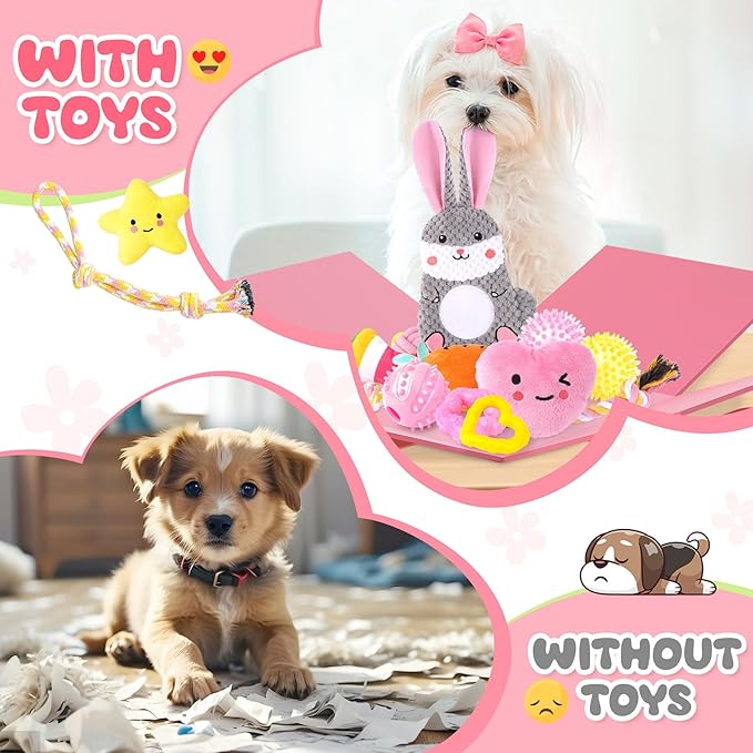 Zeaxuie 23 Pack Pink Puppy Toys for Teething, Small Dog Toys with Cute Puppy Chew Toys, Squeaky Dog Toys, Treat Ball and Interactive Rope Toys