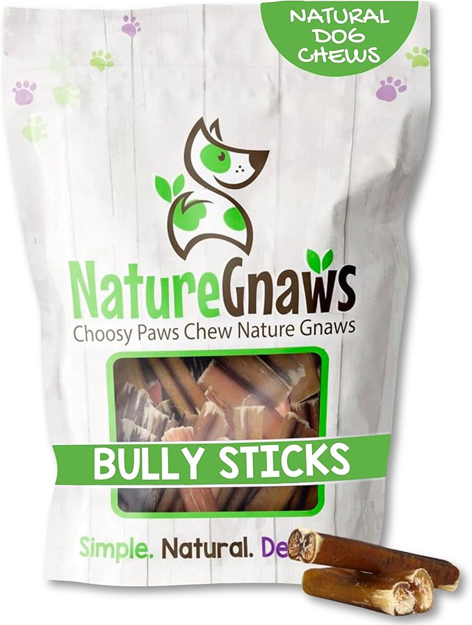 Nature Gnaws Bully Stick Bites for Small Dogs 2-4" (8oz) - Long Lasting for Light Chewers and Puppies - Natural Beef Dog Chew Treats - Rawhide Free