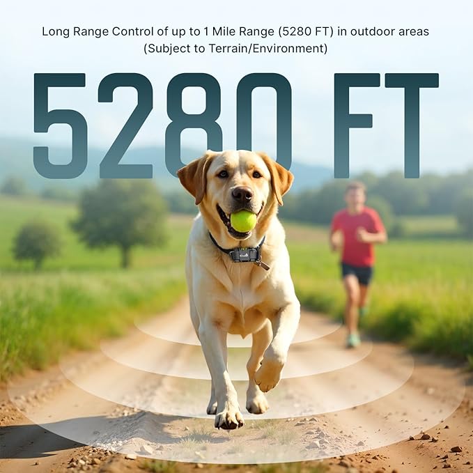 My Pet Command Long Range Dog Training Collar with Remote 1 Mile/5280 Ft Safe Shock, Vibrate, Tone collar with Flashing Beacon Lights Rechargeable Waterproof Dog collar with remote add Up to 2 Collars