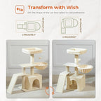 PETEPELA Small Cat Tree for Indoor Cats, 32'' Cute Cat Tower Cat Condo with Sisal Scratching Ramp, Cozy Hammock and Removable Top Bed Perch for Kittens, Beige