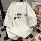Harajuku Vintage Shirts for Women Cute Graffiti Cat Print T-Shirt Summer Oversized Graphic Tees Kawaii Clothes Y2K Tops