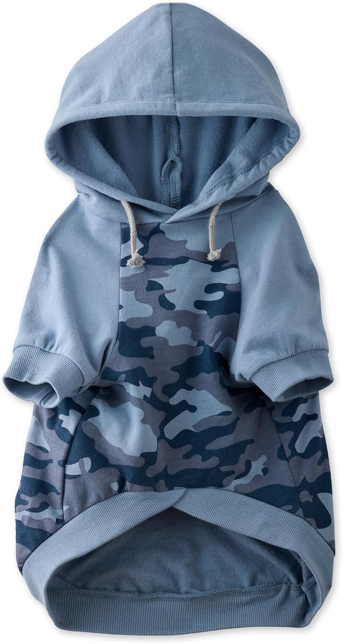 Rocky – The Orginal Lightweight Hooded TEE 100% Organic Cotton Dog Hoodie Pet Coat Sweater for Small, Medium, Large Dogs, Navy Half Camo, Medium