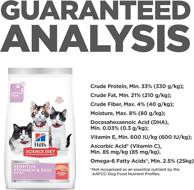 Hill's Science Diet Sensitive Stomach & Skin, Kitten, Stomach & Skin Sensitivity Support, Dry Cat Food, Salmon & Brown Rice, 6 lb Bag