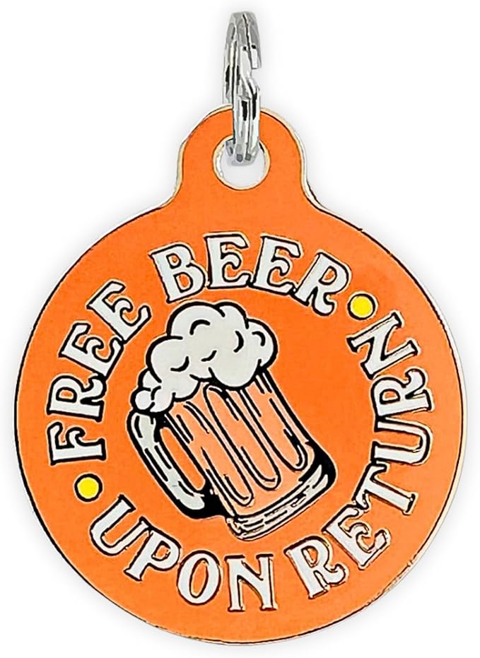 Personalized QR Code Dog Tags - Choose from 25+ Tag Designs - QR Code Links to Your Profile - Unique, Cute, Funny, Sassy Pet ID Tag (Free Beer Upon Return with Mug, Large (1.25 inch))