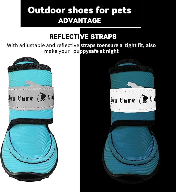 Dog Shoes for Small, Medium and Large Dogs - Waterproof for Rainy Days, Fit for Winter Snow and Hot Summer Roads, with Anti-Slip Soles for Indoor Hard Floors (Blue, Size 1)