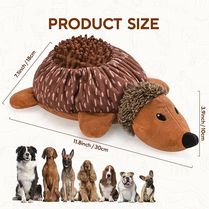 Interactive 2 in1 Snuffle and Squeaky Plush Dog Toy, Treat Hiding Dog Toys, Enrichment Stuffed Toys, Hedgehog Shape