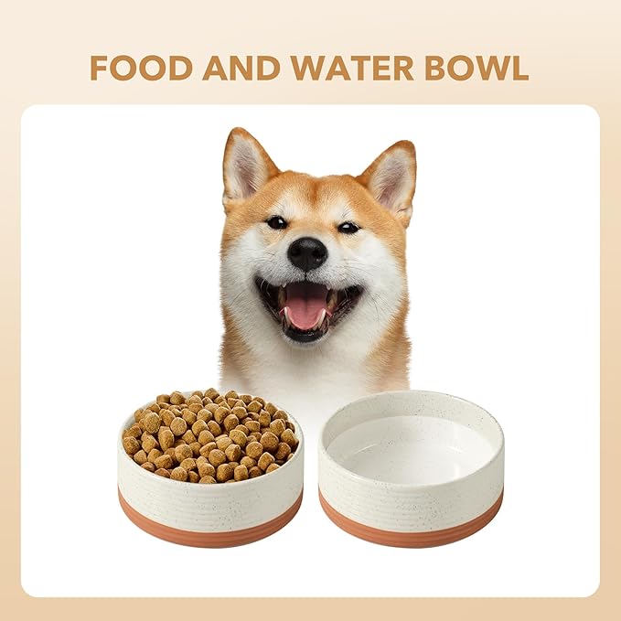 Ceramic 7.3inch Dog Bowl for Medium Breed Dogs, Anti-Slip and Weighted Pet Food and Water Dishes(Single Bowl, Vanilla White)
